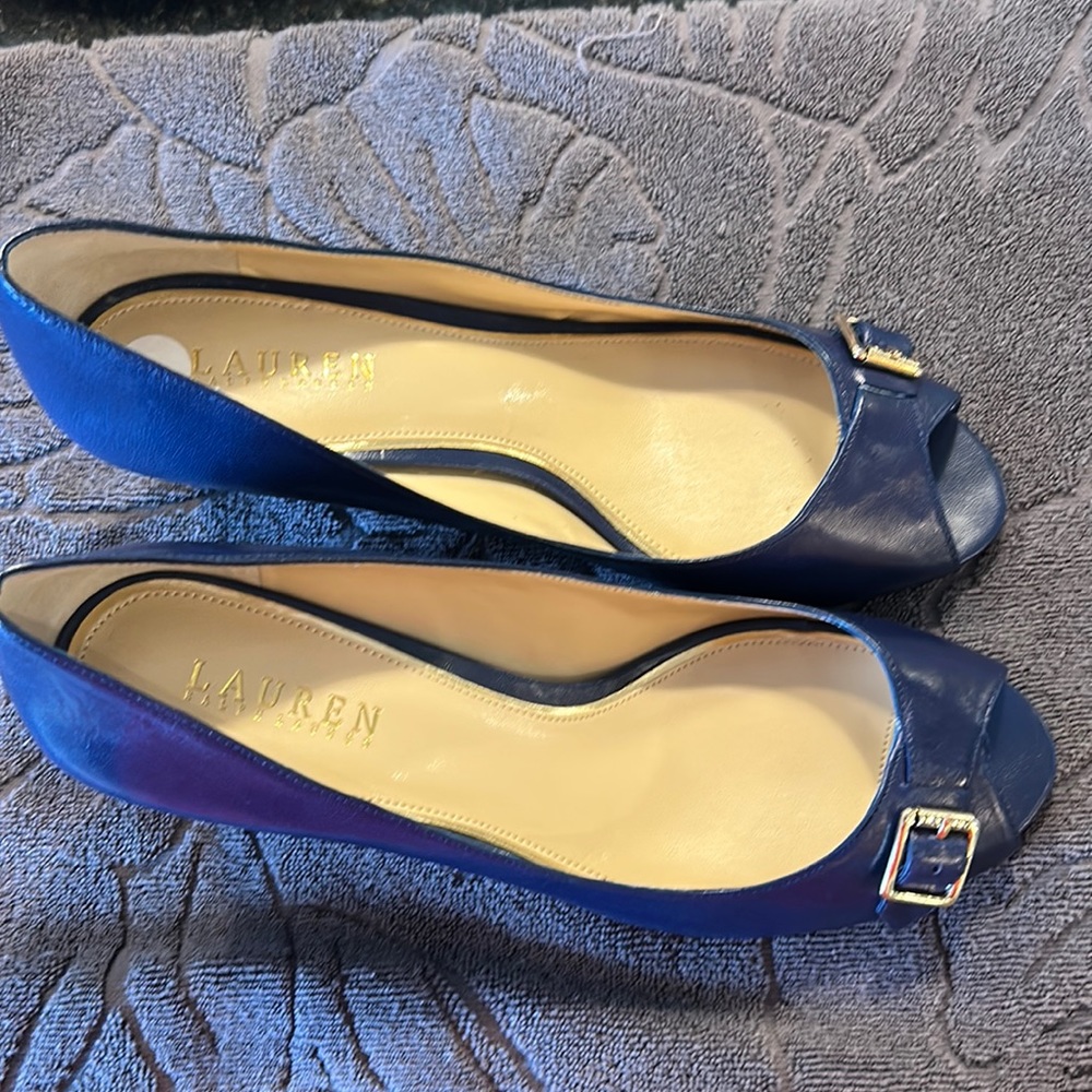 Brand New Lauren by Ralph Lauren Peep Toe Shoes 10B Blue